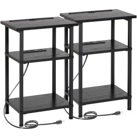 AMHANCIBLE Side Table with Charging Station, End Tables Living Room Set 2