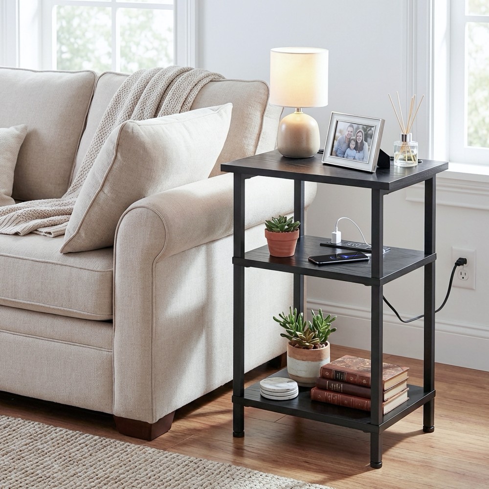 AMHANCIBLE Side Table with Charging Station, End Tables Living Room Set 2