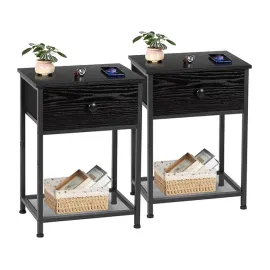 AMHANCIBLE  Industrial End Tables Living Room with Storage Shelf HET03SDBK 