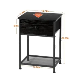 AMHANCIBLE  Industrial End Tables Living Room with Storage Shelf HET03SDBK 