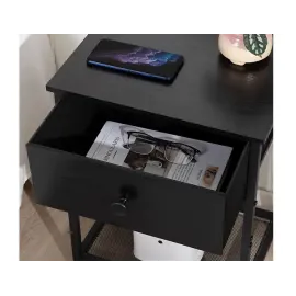 AMHANCIBLE  Industrial End Tables Living Room with Storage Shelf HET03SDBK 