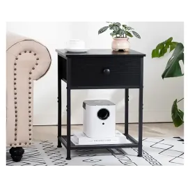 AMHANCIBLE  Industrial End Tables Living Room with Storage Shelf HET03SDBK 