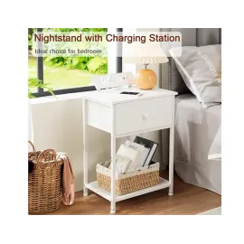 AMHANCIBLE 纤薄床头柜，带布艺储物抽屉，适用于卧室 HET03SDPWT 