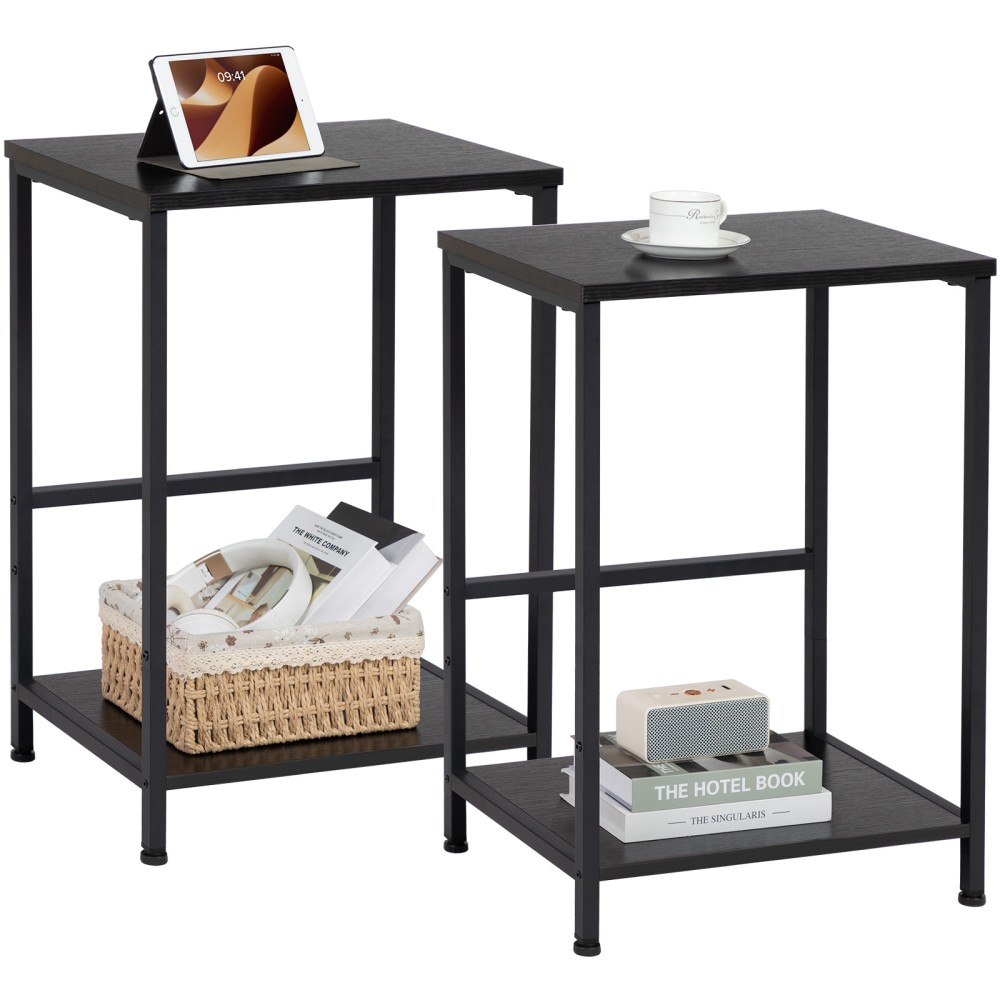  Set of 2 Nightstand with Steel Frame White HET03SQBK 