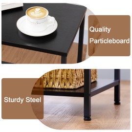  Set of 2 Nightstand with Steel Frame White HET03SQBK 