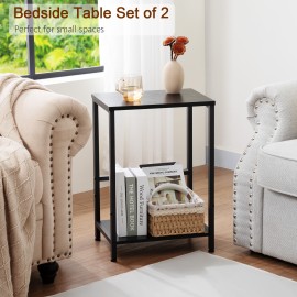  Set of 2 Nightstand with Steel Frame White HET03SQBK 