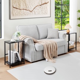  Set of 2 Nightstand with Steel Frame White HET03SQBK 