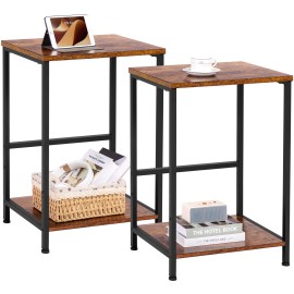  Set of 2 Nightstand with Steel Frame White HET03SQBR 