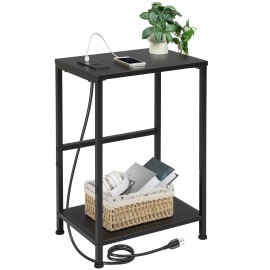 LOAKEKEL Small End Tables, Side Table with Charging Station