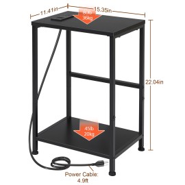 LOAKEKEL Small End Tables, Side Table with Charging Station