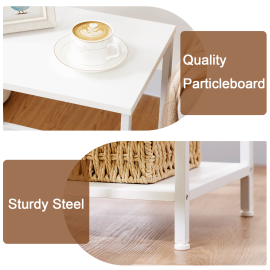 Set of 2 Nightstand with Steel Frame White HET03SQWT