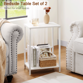 Set of 2 Nightstand with Steel Frame White HET03SQWT