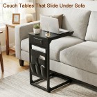 Narrow Coffee Bedside Table with Cloth Storage Bag for Sofa, Small Spaces, Living Room, Bedroom