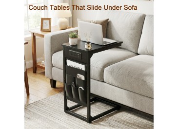 AMHANCIBLE Narrow Coffee Bedside Table with Cloth Storage Bag for Sofa, Small Spaces, Living Room, Bedroom