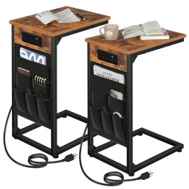 AMHANCIBLE Narrow Coffee Bedside Table with Cloth Storage Bag for Sofa, Small Spaces, Living Room, Bedroom