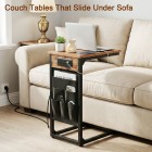 Narrow Coffee Bedside Table with Cloth Storage Bag for Sofa, Small Spaces, Living Room, Bedroom