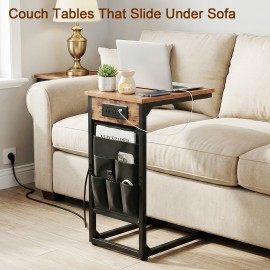 AMHANCIBLE Narrow Coffee Bedside Table with Cloth Storage Bag for Sofa, Small Spaces, Living Room, Bedroom