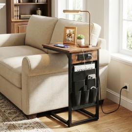 AMHANCIBLE Narrow Coffee Bedside Table with Cloth Storage Bag for Sofa, Small Spaces, Living Room, Bedroom