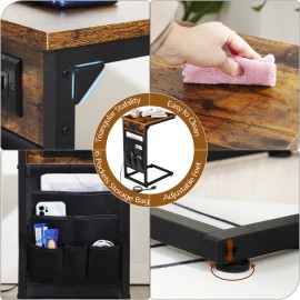 AMHANCIBLE Narrow Coffee Bedside Table with Cloth Storage Bag for Sofa, Small Spaces, Living Room, Bedroom