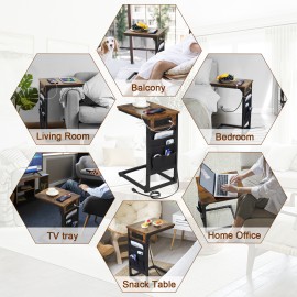 AMHANCIBLE Narrow Coffee Bedside Table with Cloth Storage Bag for Sofa, Small Spaces, Living Room, Bedroom