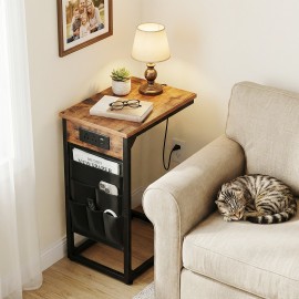 AMHANCIBLE Narrow Coffee Bedside Table with Cloth Storage Bag for Sofa, Small Spaces, Living Room, Bedroom