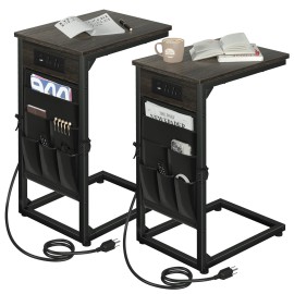 AMHANCIBLE Narrow Coffee Bedside Table with Cloth Storage Bag for Sofa, Small Spaces, Living Room, Bedroom
