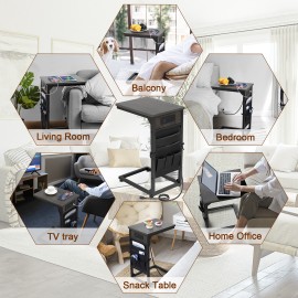 AMHANCIBLE Narrow Coffee Bedside Table with Cloth Storage Bag for Sofa, Small Spaces, Living Room, Bedroom