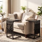 Narrow Coffee Bedside Table with Cloth Storage Bag for Sofa, Small Spaces, Living Room, Bedroom