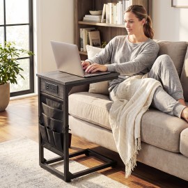 AMHANCIBLE Narrow Coffee Bedside Table with Cloth Storage Bag for Sofa, Small Spaces, Living Room, Bedroom