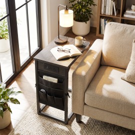 AMHANCIBLE Narrow Coffee Bedside Table with Cloth Storage Bag for Sofa, Small Spaces, Living Room, Bedroom