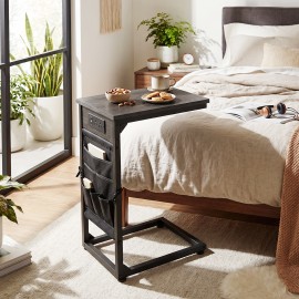 AMHANCIBLE Narrow Coffee Bedside Table with Cloth Storage Bag for Sofa, Small Spaces, Living Room, Bedroom