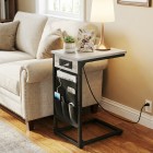 Narrow Coffee Bedside Table with Cloth Storage Bag for Sofa, Small Spaces, Living Room, Bedroom