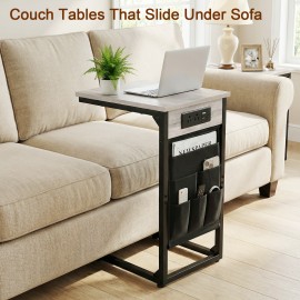 AMHANCIBLE Narrow Coffee Bedside Table with Cloth Storage Bag for Sofa, Small Spaces, Living Room, Bedroom