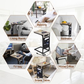 AMHANCIBLE Narrow Coffee Bedside Table with Cloth Storage Bag for Sofa, Small Spaces, Living Room, Bedroom