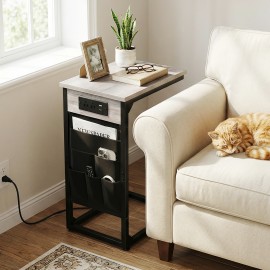 AMHANCIBLE Narrow Coffee Bedside Table with Cloth Storage Bag for Sofa, Small Spaces, Living Room, Bedroom