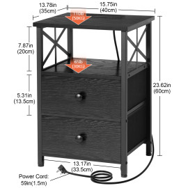 AMHANCIBLE 床头柜/边桌，带两个布艺抽屉，适用于卧室 HET052LBK