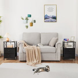 AMHANCIBLE 床头柜/边桌，带两个布艺抽屉，适用于卧室 HET052LBK