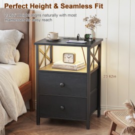  Nightstands Set of 2 with Charging Station and LED Lights