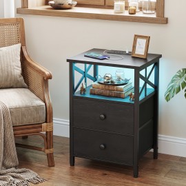  Nightstands Set of 2 with Charging Station and LED Lights