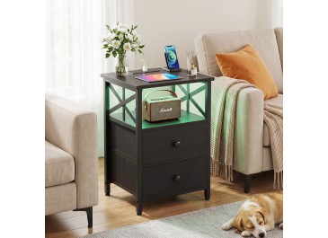  Nightstands Set of 2 with Charging Station and LED Lights