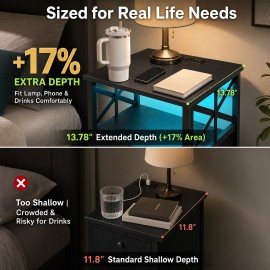  Nightstands Set of 2 with Charging Station and LED Lights