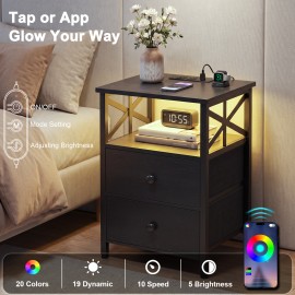  Nightstands Set of 2 with Charging Station and LED Lights