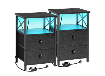 Bedside Table Side Tables with 2 Fabric Drawers for Bedroom HET052LBK