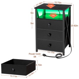 AMHANCIBLE Nightstands Set of 2, LED Night Stand with Charging Station