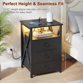AMHANCIBLE Nightstands Set of 2, LED Night Stand with Charging Station