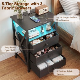AMHANCIBLE Nightstands Set of 2, LED Night Stand with Charging Station