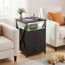 AMHANCIBLE Nightstands Set of 2, LED Night Stand with Charging Station