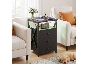 AMHANCIBLE Nightstands Set of 2, LED Night Stand with Charging Station
