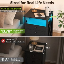 AMHANCIBLE Nightstands Set of 2, LED Night Stand with Charging Station