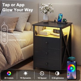 AMHANCIBLE Nightstands Set of 2, LED Night Stand with Charging Station